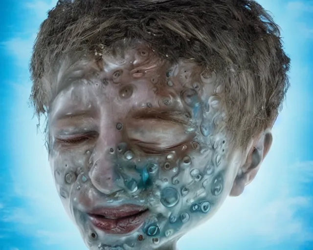 Image similar to a realistic human head coming out of the ground, surreal, water art manipulation