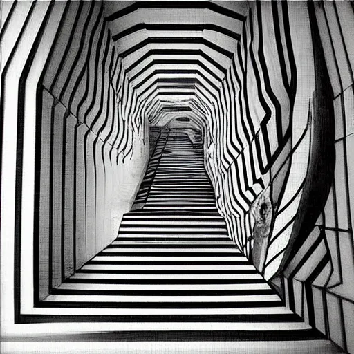 Image similar to “a disorienting white hallway and staircase with many doors, marble material, confusion, creepy, dimensions, MC Escher architecture, by Junji Ito”