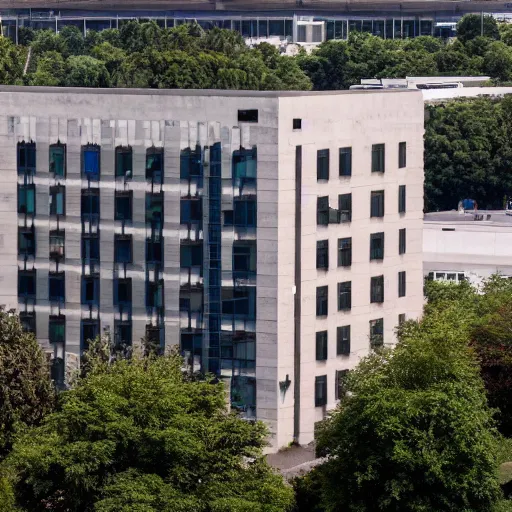 Prompt: HD photo of a nondescript office building in a business park. the office building transforms into a Gothic evil fortress along the way.