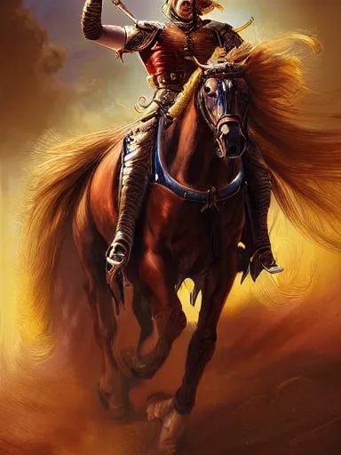 Image similar to an ancient handsome hero, laurels of glory, returns to home triunphantly mounted in a horse. full of pride. victorirous. prideful.. intricate, elegant, highly detailed, digital painting, artstation, concept art, sharp focus, illustration, by justin gerard and artgerm, 8 k