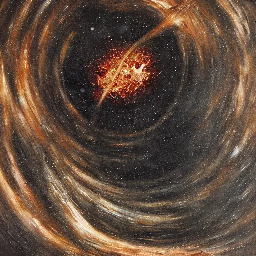 Prompt: expressive dark color intense oil painting of an explosion of a black hole cluster by godmachine, h. g. giger, horror art