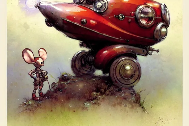 Image similar to adventurer ( ( ( ( ( 1 9 5 0 s retro future robot mouse explorer vehical. muted colors. ) ) ) ) ) by jean baptiste monge!!!!!!!!!!!!!!!!!!!!!!!!! chrome red