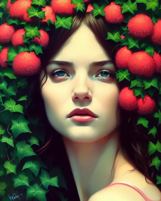 Prompt: stylized portrait of an artistic pose, composition, young lady sorrounded by nature, cinematic moody colors, ivy, flowers, one single head, realistic shaded, fine details, realistic shaded lighting poster by ilya kuvshinov, magali villeneuve, artgerm, jeremy lipkin and michael garmash and rob rey