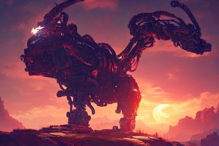 Image similar to slitherfang machine mecanical creature robot of horizon forbidden west horizon zero dawn radiating a glowing aura global illumination ray tracing hdr fanart arstation by ian pesty and alena aenami artworks in 4 k