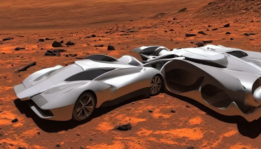 Image similar to super car pulls out of a spaceship on mars, ultra detailed