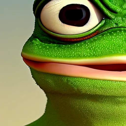 Prompt: Pepe the Frog full realistic cinematic portrait