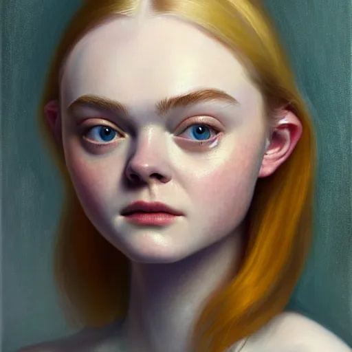 Prompt: portrait of elle fanning wearing goldfish armor, detailed realism face in painting, detailed beautiful portrait, oil painting masterpiece, 8 k resolution, smooth, sharp focus, trending on artstation, by rembrandt