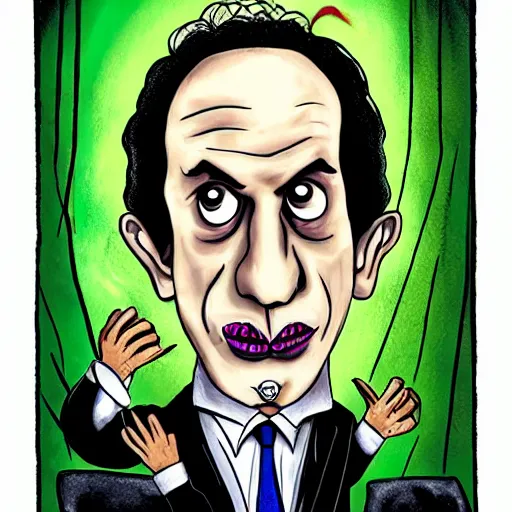 Prompt: a portrait of benjamin netanyahu as dracula, tim burton style