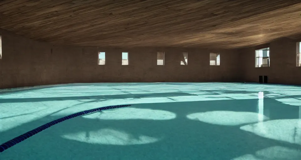 Prompt: Inside a Empty Pool that's inside a Dark Room with Sunlight coming Through a Window