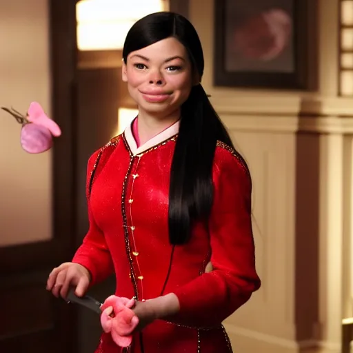 Image similar to Miranda Cosgrove as Meilin Lee in disney turning red live action, 8k full HD photo, cinematic lighting, anatomically correct, oscar award winning, action filled, correct eye placement,