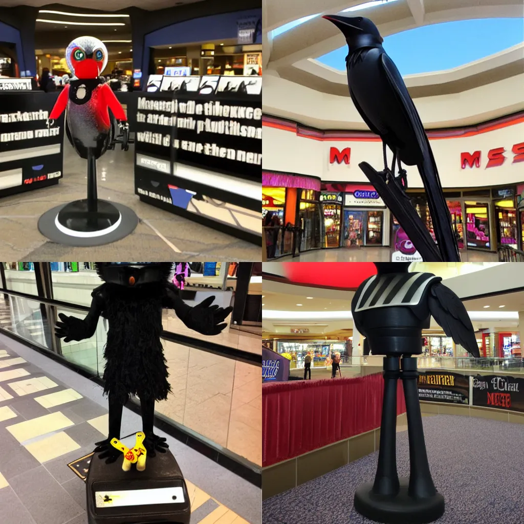 Prompt: MST3K Crow at the mall