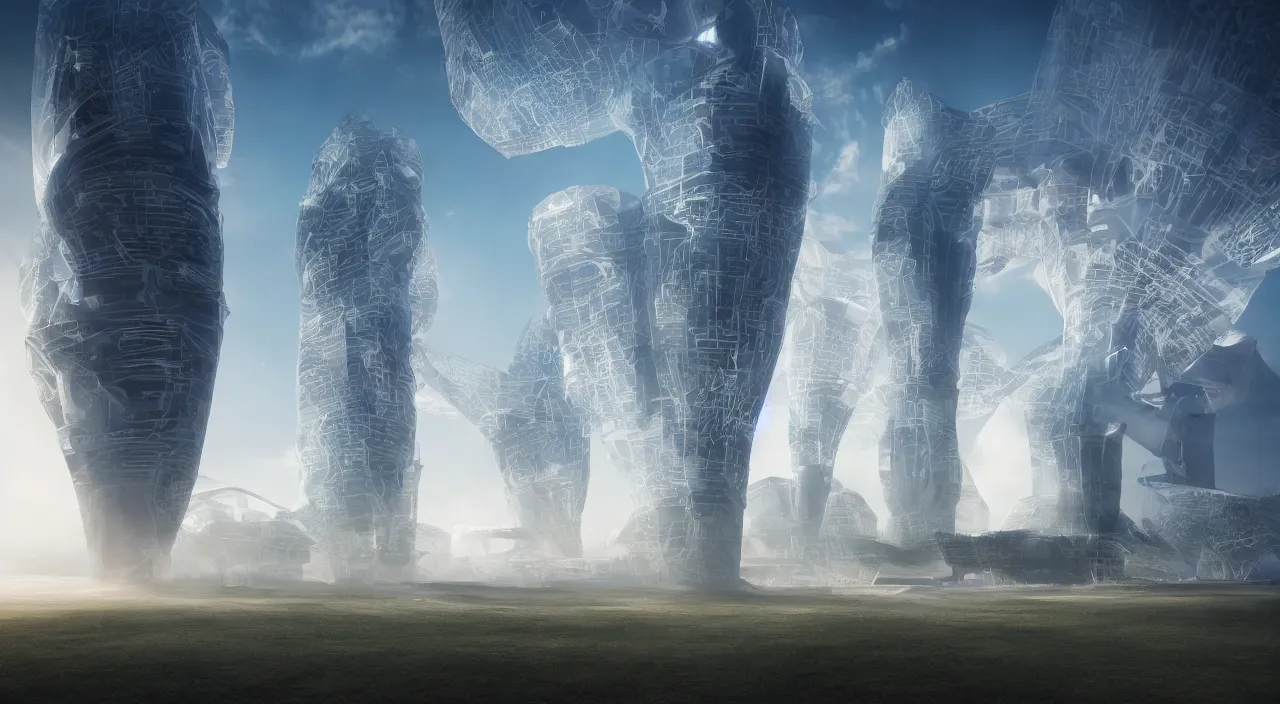 Image similar to a very futuristic landscape with one tall tower, ambient light