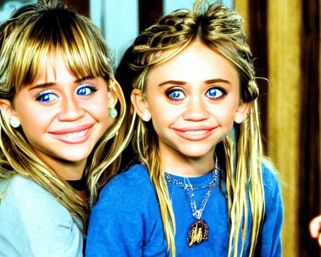 Image similar to miley cyrus as mary kate and ashley olsen as michelle tanner in full house, 1987, cdx