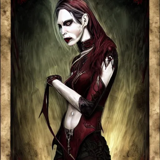 Prompt: female archvampire, bloodguiltless, conjuration, bloodletter, fantasy art portrait. bleak, hopeless, pale