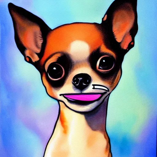 Prompt: a painting of a chihuahua smoking weed in an office