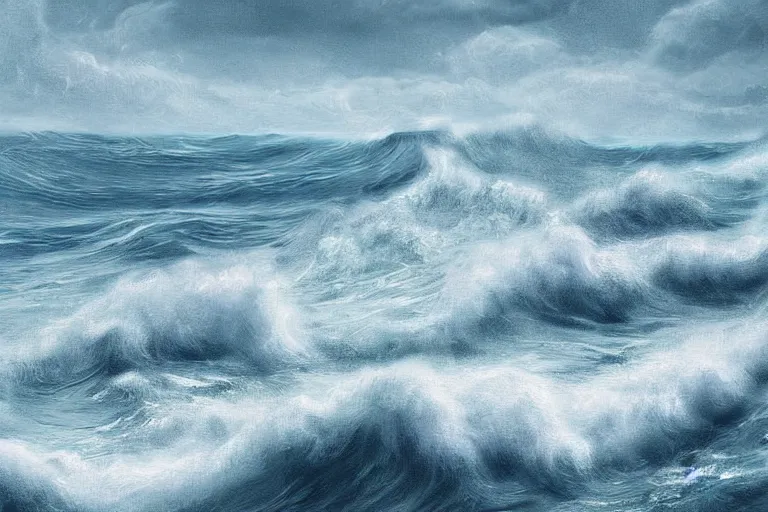 Prompt: ocean, land, tumultuous waves, digital painting, illustrated by max hay