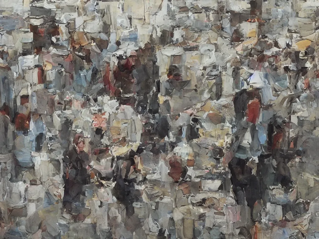 Prompt: ‘The Center of the World’ (Liu Xiaodong style painting) was filmed in Beijing in April 2013 depicting a white collar office worker. A man in his early thirties – the first single-child-generation in China. Representing a new image of an idealized urban successful booming China.