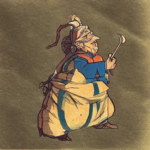 Prompt: “dnd dwarf, carrying big sack, by gou tanabe, manga”