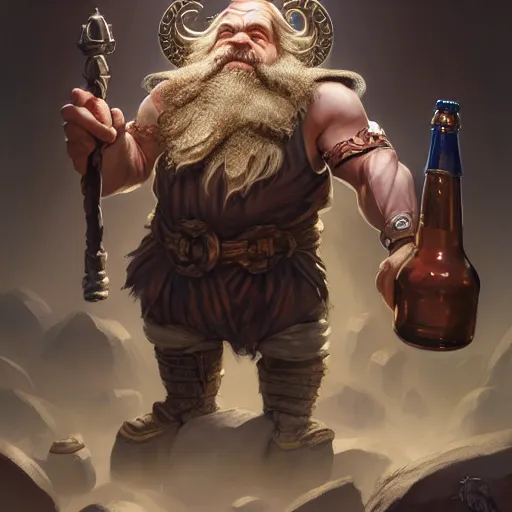 Prompt: an epic full body drawing of dwarf god of beer by stanley artgerm lau, diego gisbert llorens, mark brooks, charlie bowater, greg rutkowski, xiang duan, thomas eakes, beer, very detailed face, insanely detailed and intricate, vivid and vibrant, beer, highly detailed, beer, cinematic lighting, concept art, artstation