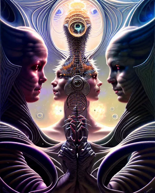 Image similar to a portrait of gemini light and dark fantasy character portrait made of fractals facing each other, ultra realistic, wide angle, intricate details, the fifth element artifacts, highly detailed by peter mohrbacher, hajime sorayama, wayne barlowe, boris vallejo, aaron horkey, gaston bussiere, craig mullins