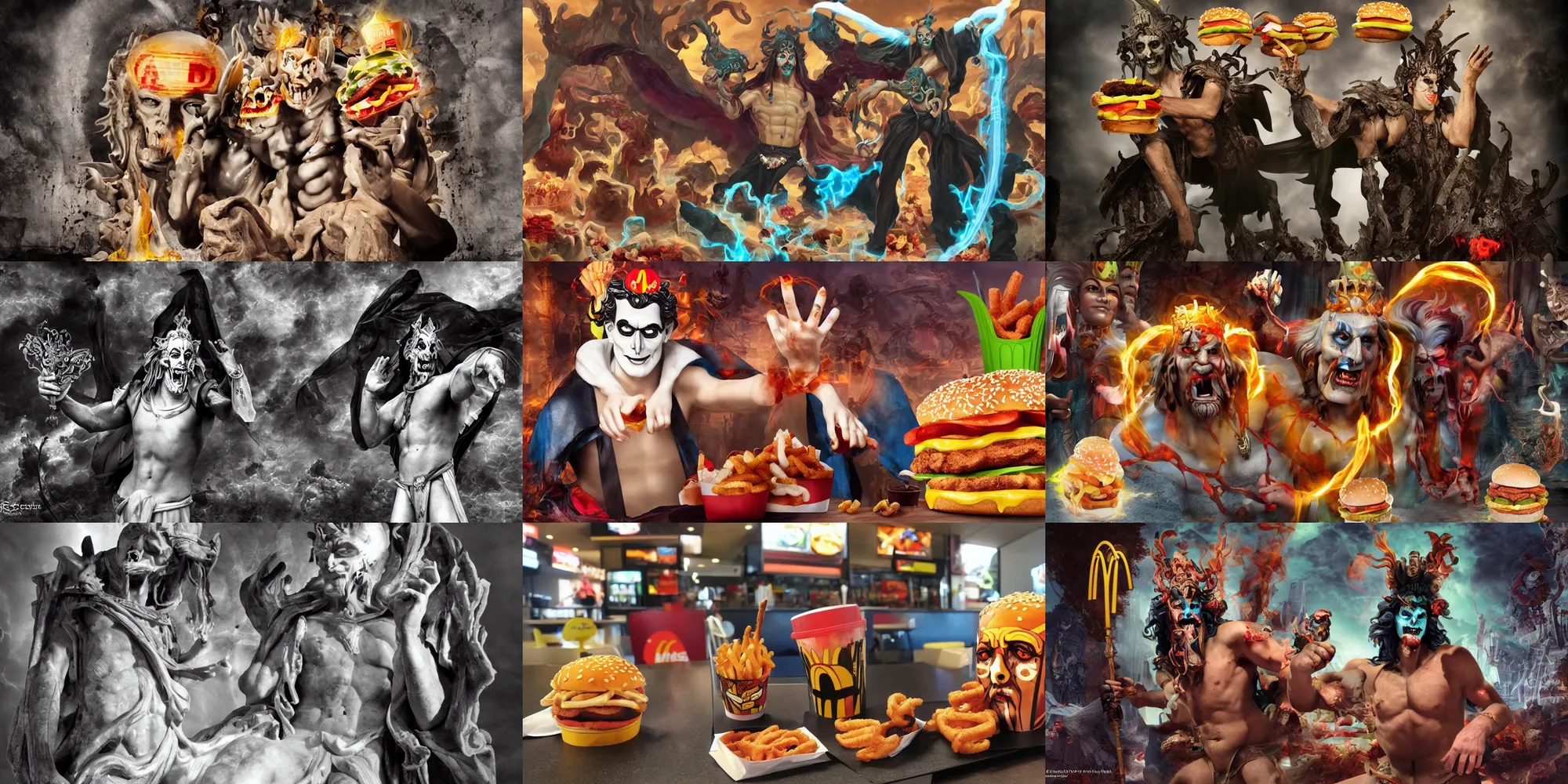 Prompt: hades, god of the dead, photgraphed in mcdonalds