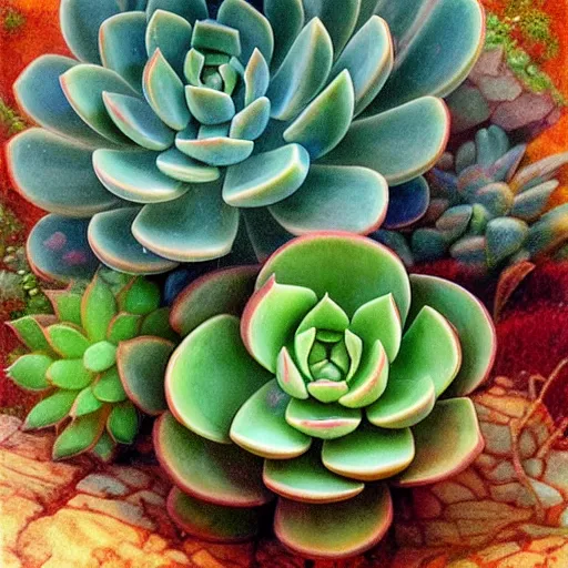 Prompt: a beautiful panting of a succulent plants make from ethiopian opal, colorful, by edmund dulac and bob eggleton on artstation