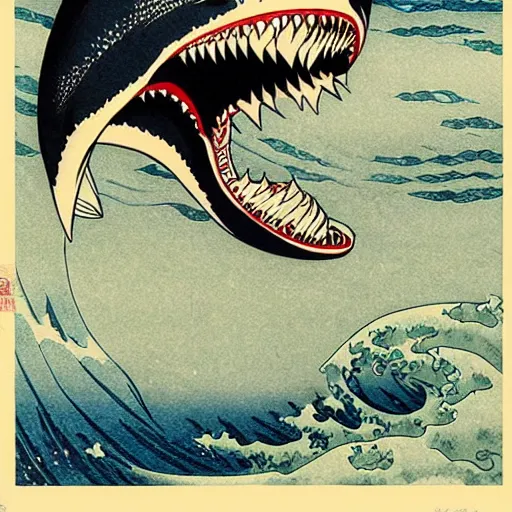 Prompt: beautiful shark by hokusai