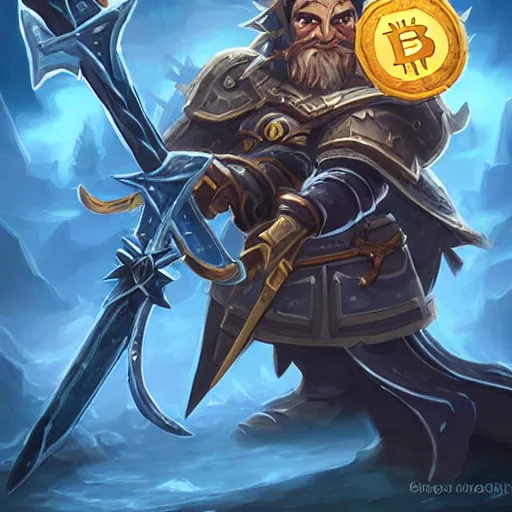 Image similar to bitcoin sword, hearthstone art style, epic fantasy style art, fantasy epic digital art, epic fantasy card game art