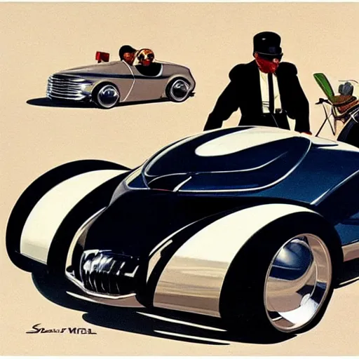 Image similar to concept art for a car with sidecar, painted by syd mead, high quality