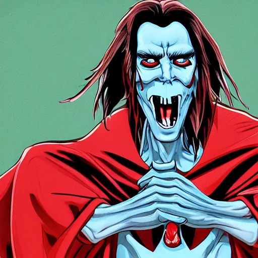 Image similar to morbius morbing in the morbmobile while saying'it's morbin time'