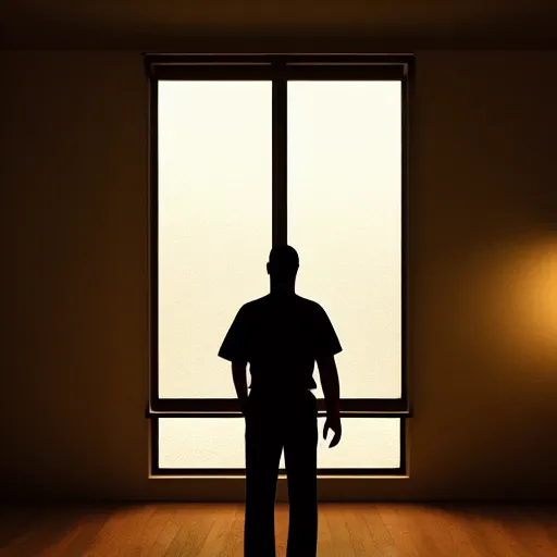 Image similar to siluette of a man in front of a window where a huge 3 d animation satisfy is playing, octane render, unreal engine, hyper detailed