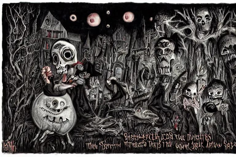 Image similar to something wicked this way comes, creepy creatures, a dark, spooky atmosphere, lowbrow painting by philip foglio