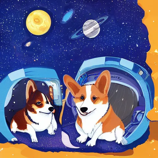 Prompt: corgis in space