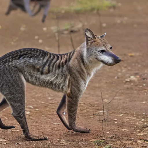 Prompt: a thylacine roaming through suburbs of united states