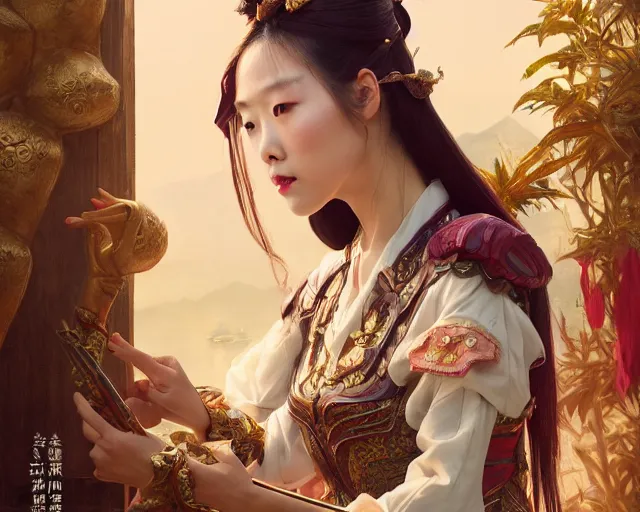 Image similar to photography of hong kong actress barbara yung, 翁 美 玲, dressed as dongfang bubai, deep focus, d & d, fantasy, intricate, elegant, highly detailed, digital painting, artstation, concept art, matte, sharp focus, illustration, hearthstone, art by artgerm and greg rutkowski and alphonse mucha