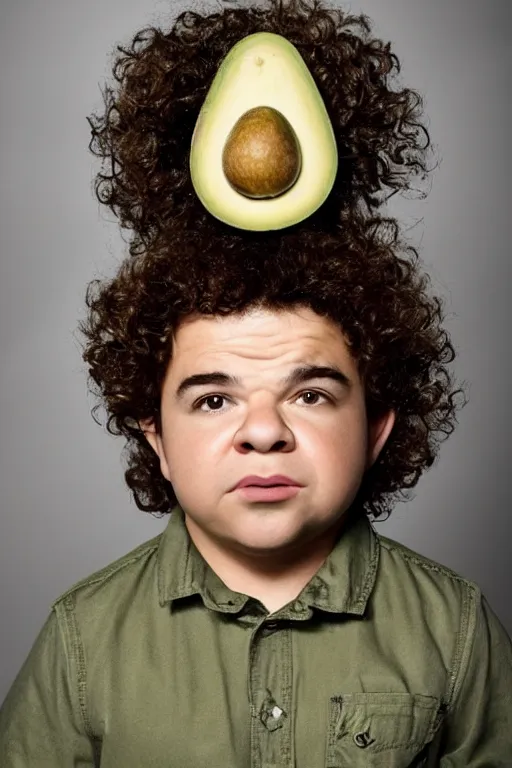 Prompt: 📷 gaten matarazzo face is an avocado seed 🥑, made of food, head portrait, dynamic lighting, 4 k