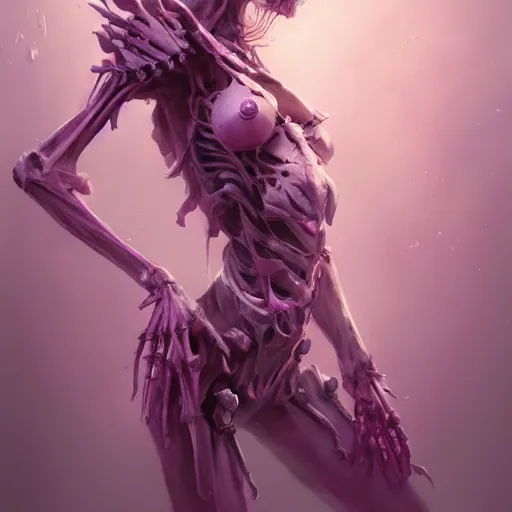 Image similar to Pink Death skeleton, by Stanley Artgerm Lau, WLOP, Rossdraws, James Jean, Andrei Riabovitchev, Marc Simonetti, Yoshitaka Amano, ArtStation, CGSociety,