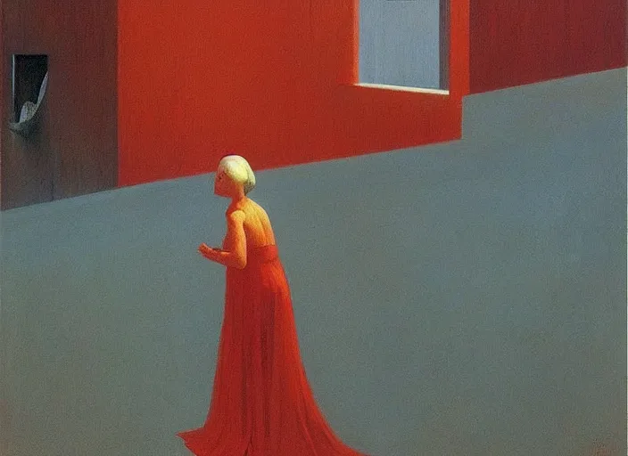 Image similar to Time heals old pain while it creates new one, highly detailed painting, Edward Hopper, Kate Beaton, Zdzislaw_Beksinski.