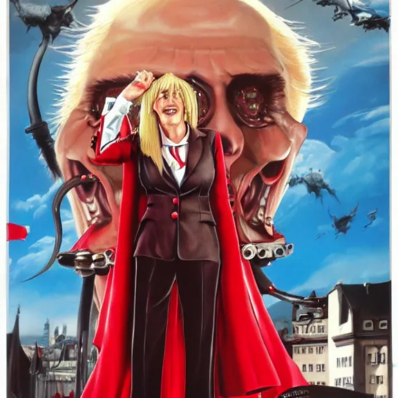 Image similar to angela merkel is alucard in hellsing, airbrush art, drew struzan illustration art, key art, movie poster