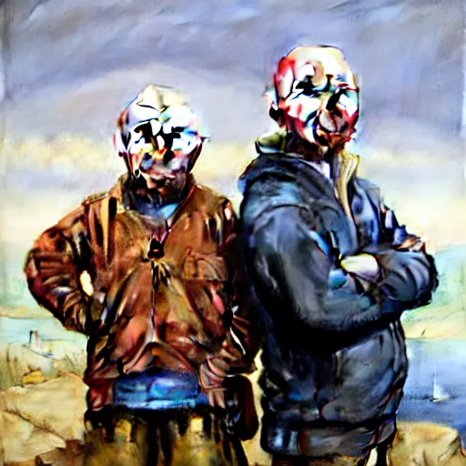 Image similar to oil portrait of karl pilkington and warwick davis, best friends on a travel show. oil painting, highly detailed, centered, artstation, concept art, smooth, sharp focus, illustration, artgerm, vermeer, hans peter mohrbacher, donato giancola, joseph christian leyendecker, drew struzan