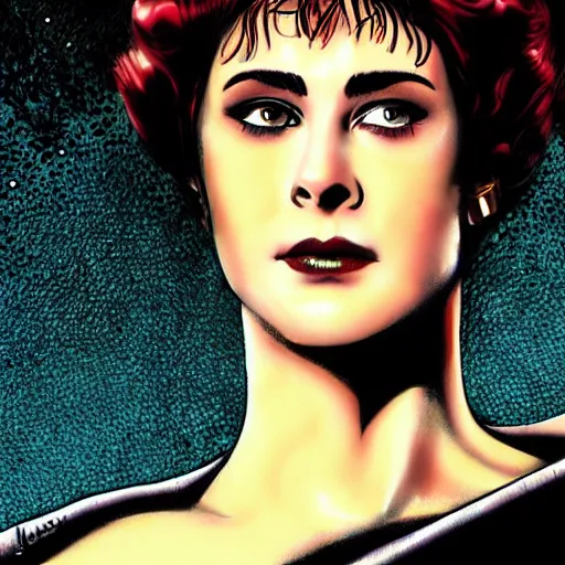 Prompt: Sean Young Rachael from blade runner colored digital illustration by Mark Brooks