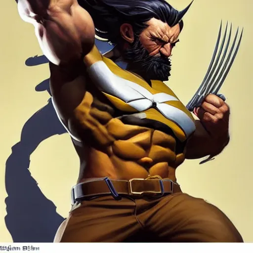 Image similar to Greg Manchess portrait painting of Wolverine as Overwatch character, medium shot, asymmetrical, profile picture, Organic Painting, sunny day, Matte Painting, bold shapes, hard edges, street art, trending on artstation, by Huang Guangjian and Gil Elvgren and Sachin Teng