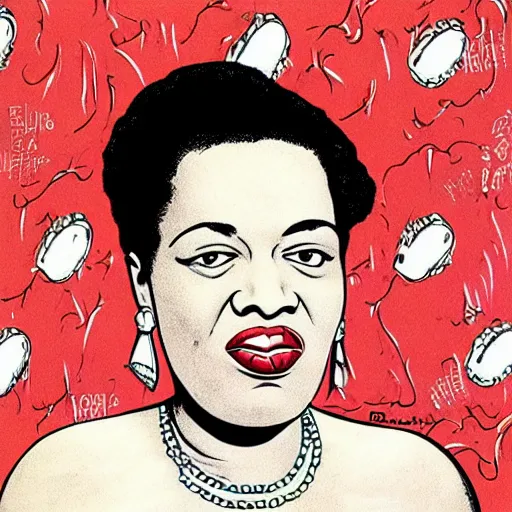 Image similar to “portrait of Billie holiday, by Robert crumb, coloured, graphic”