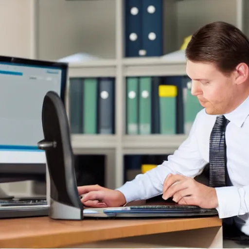 Image similar to a baby using CAD computer drafting, working at a desk, wearing business attire