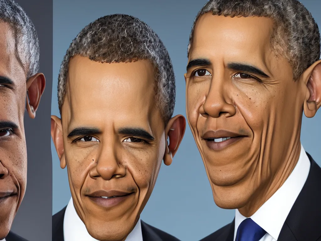 Image similar to Portrait of Obama with Trump's Hair, photo-realistic, 2K, highly detailed, perfect coherence