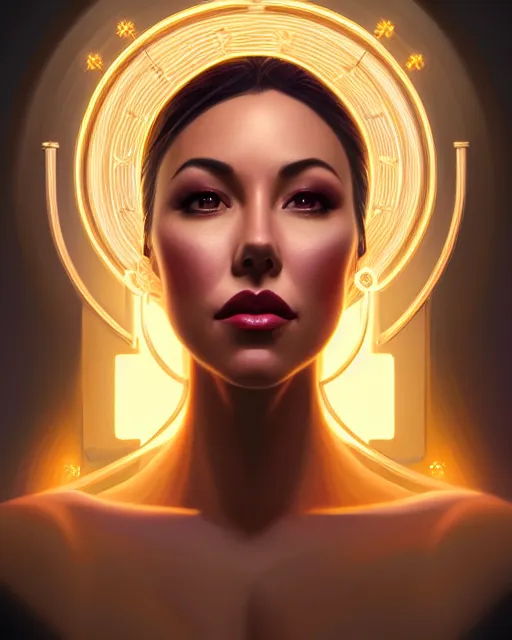 Prompt: symmetry portrait of jodi arias, glam, deco, glowing lights intricate, elegant, highly detailed, digital painting, artstation, concept art, smooth, sharp focus, illustration, art by artgerm and greg rutkowski and fra angelico and unreal engine 5