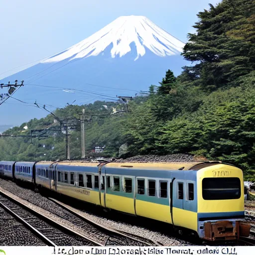 Prompt: jnr class d 5 1 train travelling by mount fuji