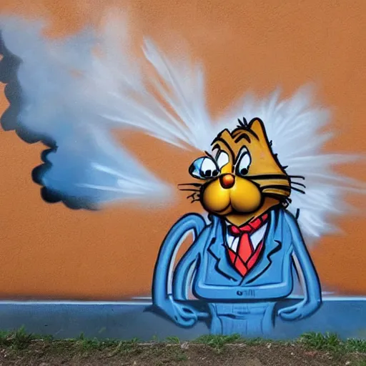 Prompt: gangster garfield spray paint by banksy