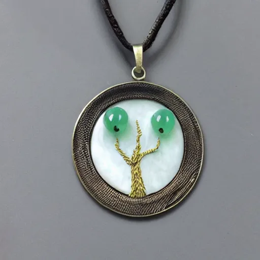 Image similar to solidity and eternity embroidered plane - tree necklace with jade stone, hyper realistic