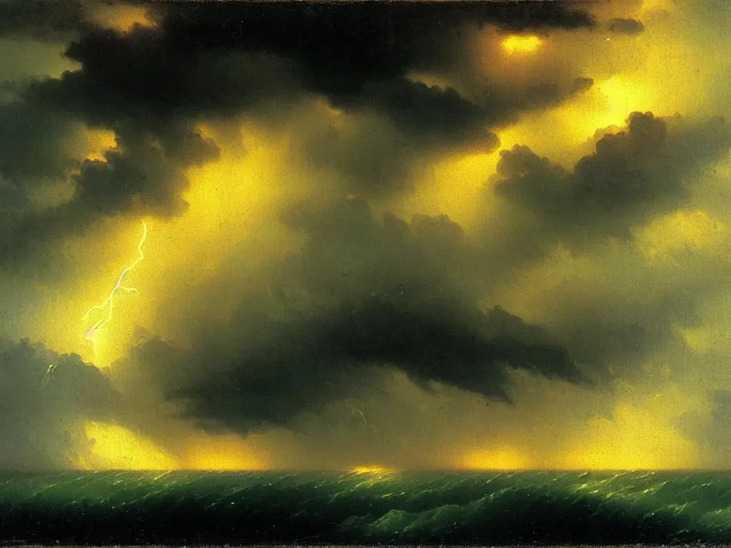 Image similar to lightning strikes a close up of a dark cloud with a cloudy sky by aivazovsky